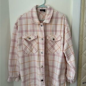 Pink Plaid Button-Up Shirt Jacket